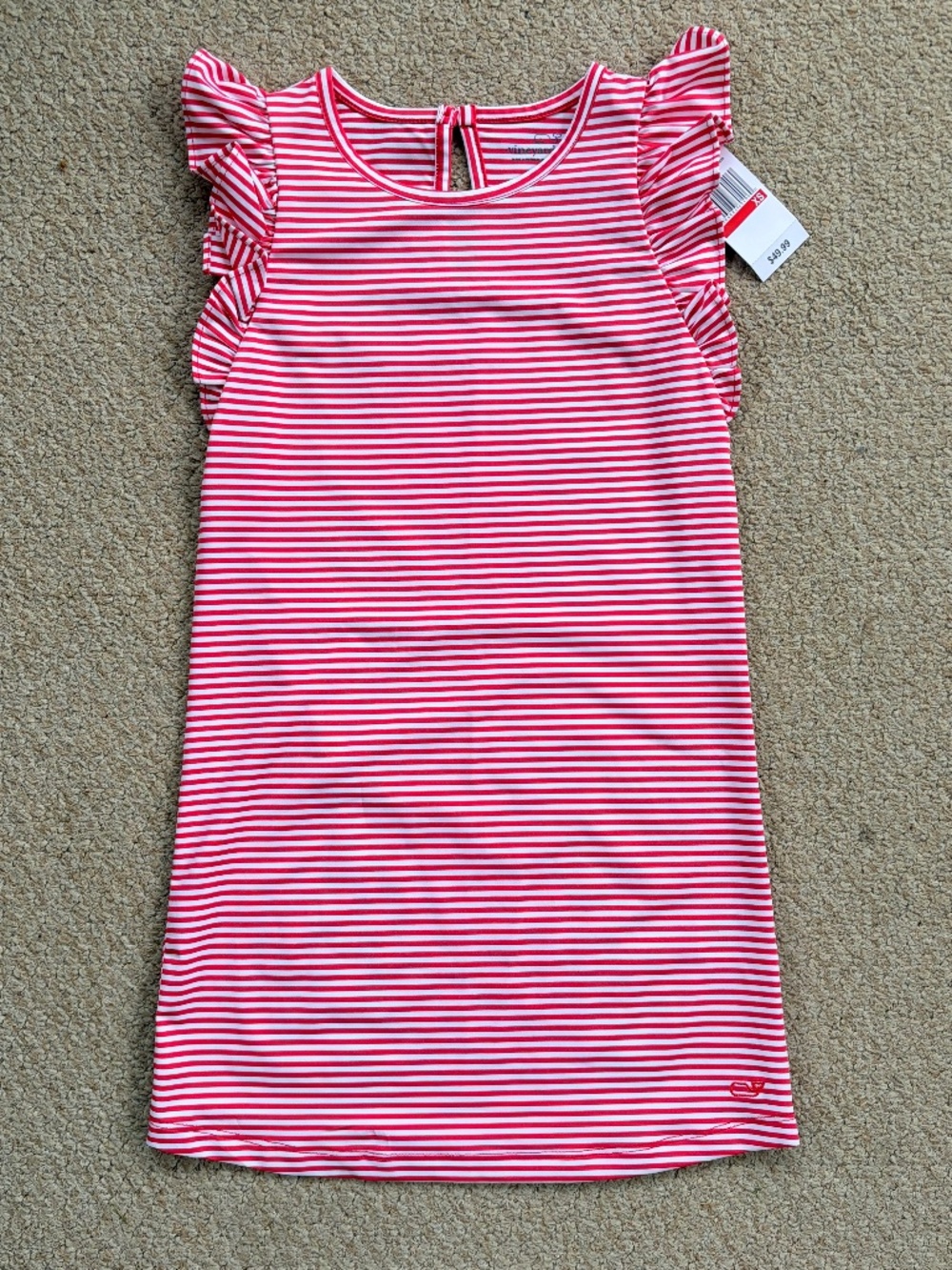 🌺NWT GIRLS Vineyard Vines Striped Pink/Red Flutter Sleeve Dress Size XSmall🌺